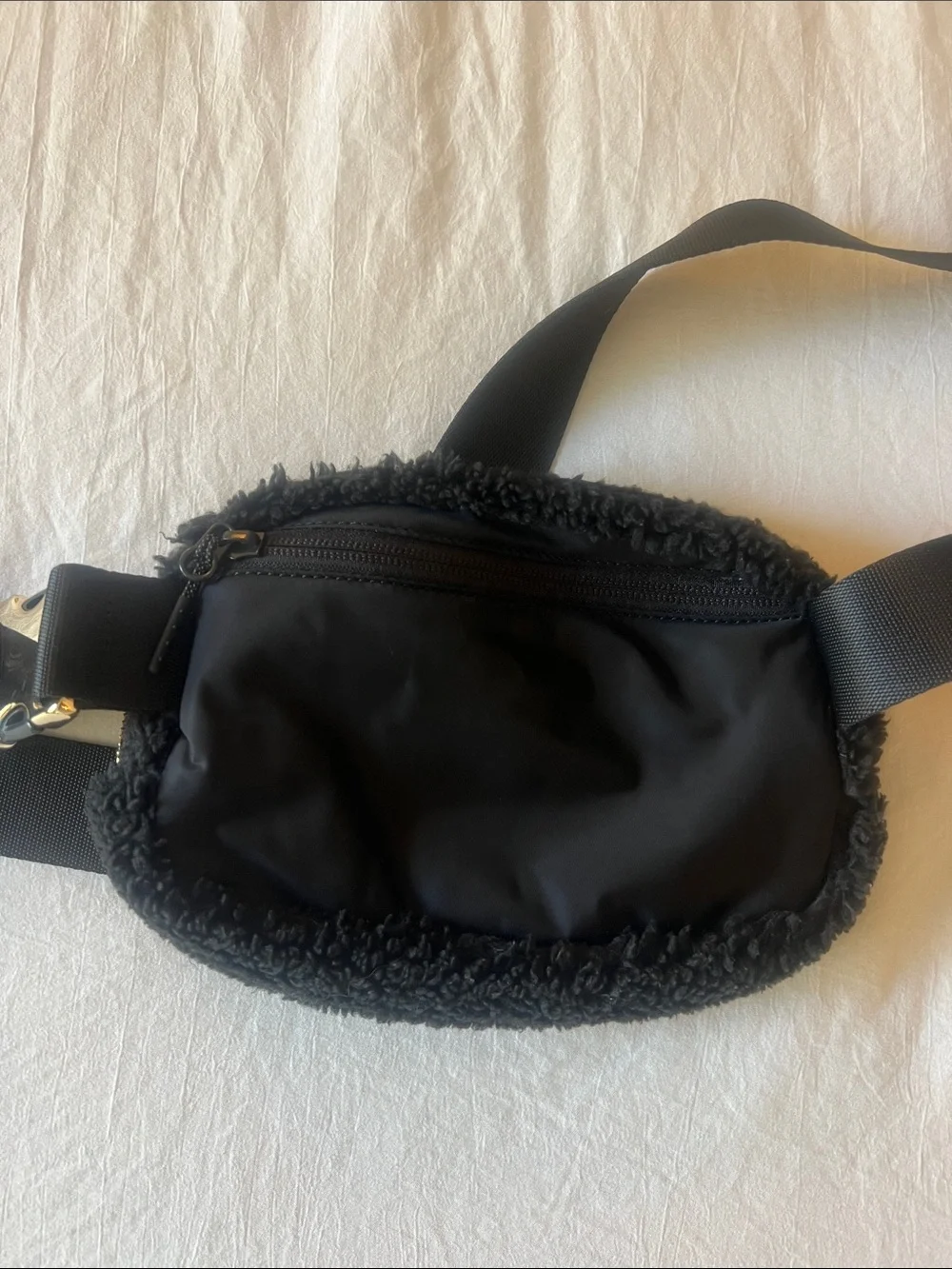 lululemon athletica Black fuzzy Crossbody Belt Bag with gold Hardware